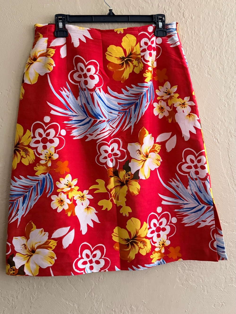 Tropical Red Floral A-Line Silk Skirt